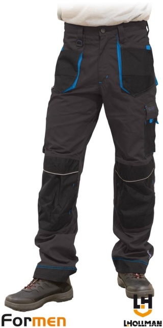 SPODNIE OCHRONNE DO PASA FORMEN CORDURA, KIESZENIE NA NAKOLANNIKI SZARO-CZARNO-NIEBIESKIE