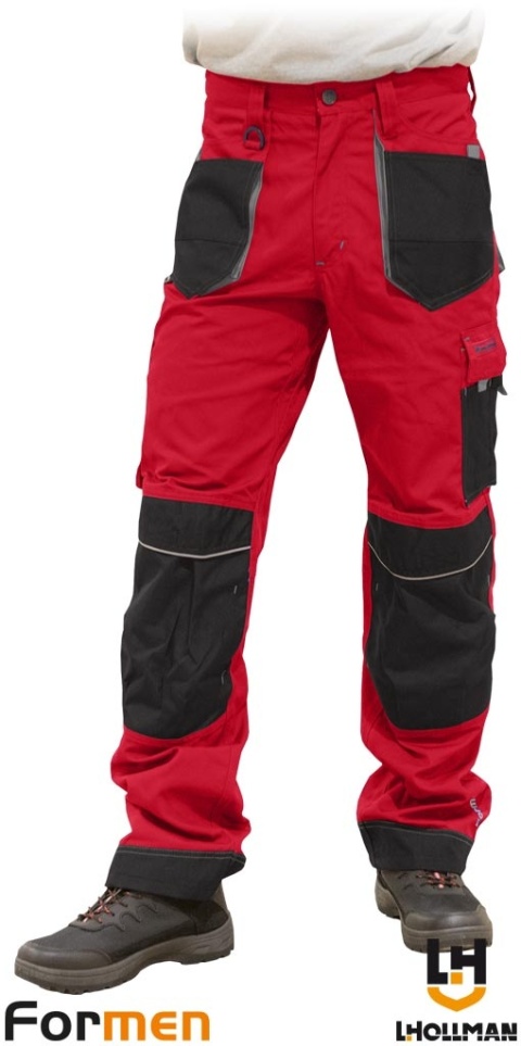 SPODNIE OCHRONNE DO PASA FORMEN CORDURA, KIESZENIE NA NAKOLANNIKI CZERWONO-CZARNO-SZARE