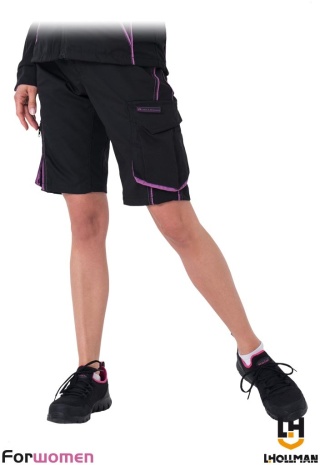 SPODNIE OCHRONNE DO PASA - KRÓTKIE FWN DAMSKIE, ODBLASKOWE ELEMENTY CZARNO-RÓŻOWE