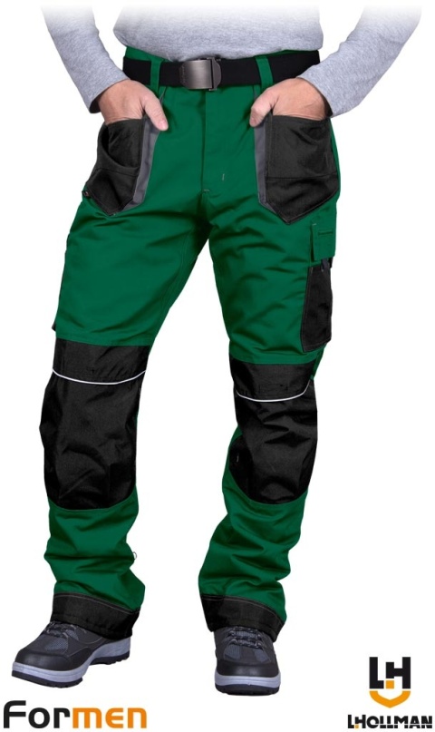 SPODNIE OCHRONNE OCIEPLANE DO PASA FORMEN FMNW TKANE DUŻO KIESZENI, ZIELONO-CZARNO-SZARE