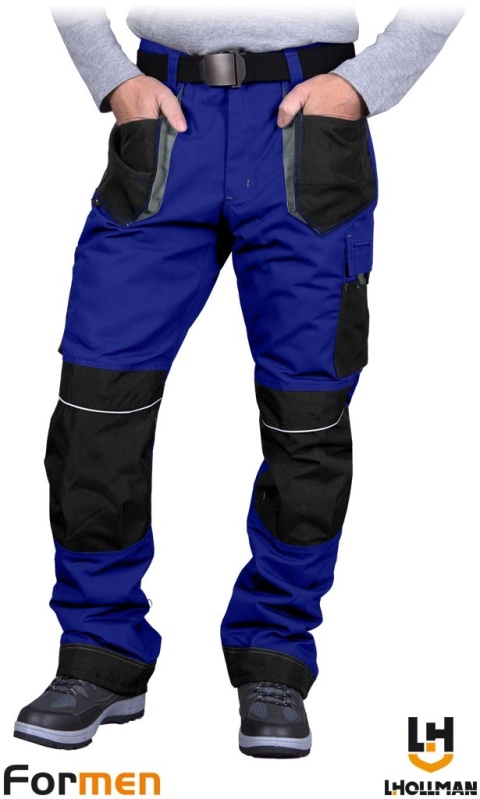 SPODNIE OCHRONNE OCIEPLANE DO PASA FORMEN FMNW TKANE DUŻO KIESZENI, NIEBIESKO-CZARNO-SZARE
