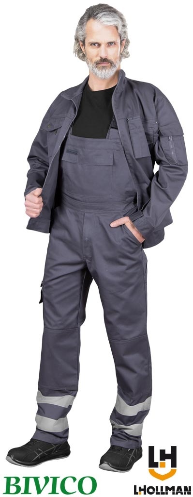 SPODNIE OCHRONNE OGRODNICZKI BISTER ODBLASKOWE PASY, SZARE