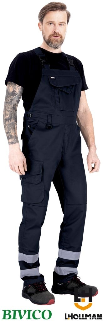 SPODNIE OCHRONNE OGRODNICZKI BISTER ODBLASKOWE PASY GRANATOWE