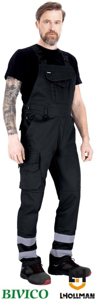 SPODNIE OCHRONNE OGRODNICZKI BISTER ODBLASKOWE PASY CZARNE