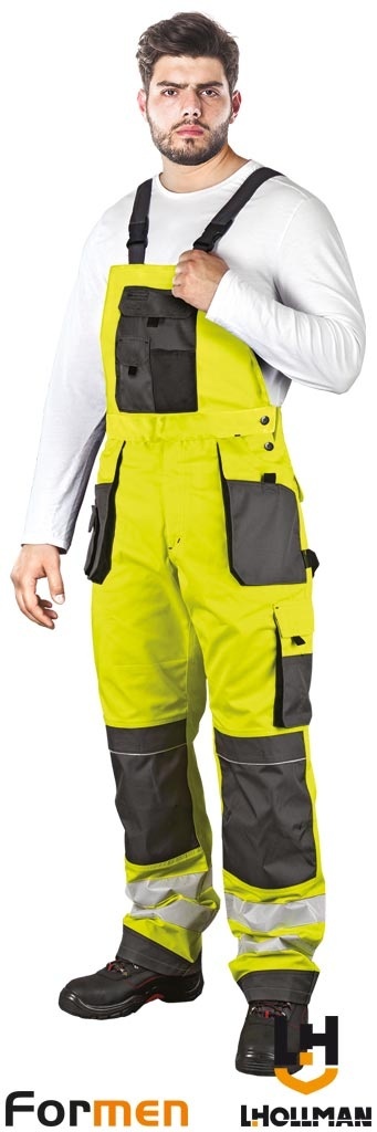 SPODNIE OCHRONNE OGRODNICZKI FORMEN FMNX, ODBLASKI ,KIESZENIE NA NAKOLANNIKI ŻÓŁTO-SZARO-CZARNE