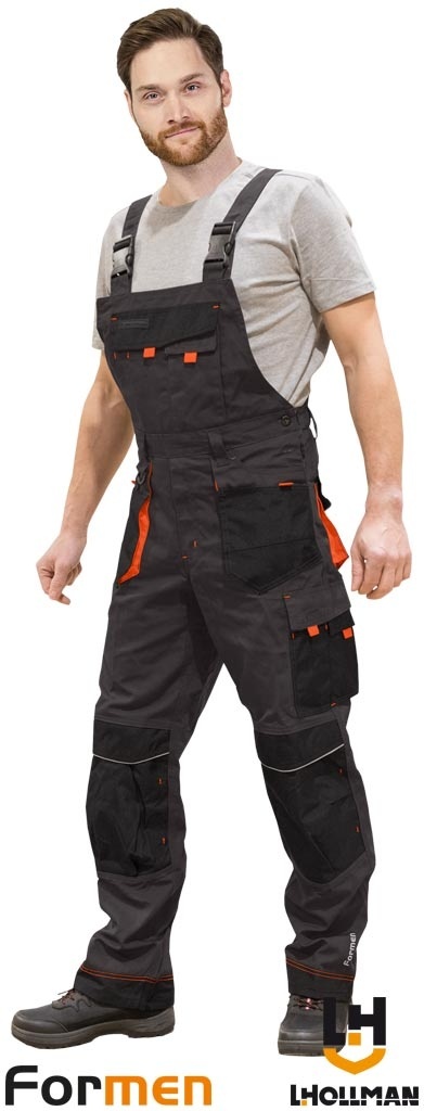 SPODNIE OCHRONNE OGRODNICZKI FORMEN SZARO-CZARNO-POMARAŃCZOWE