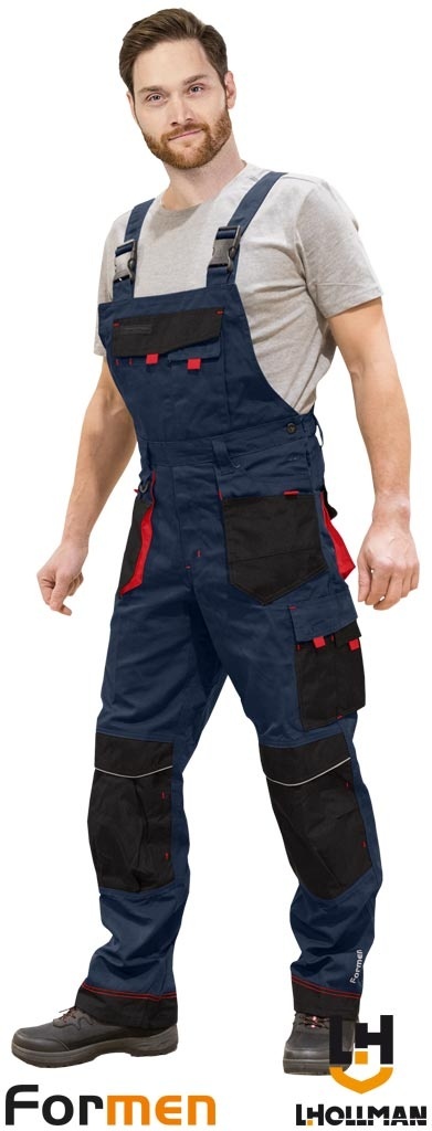 SPODNIE OCHRONNE OGRODNICZKI FORMEN GRANATOWO-CZARNO-CZERWONE