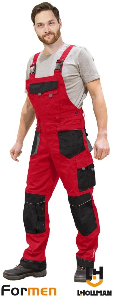 SPODNIE OCHRONNE OGRODNICZKI FORMEN CZERWONO-CZARNO-SZARE