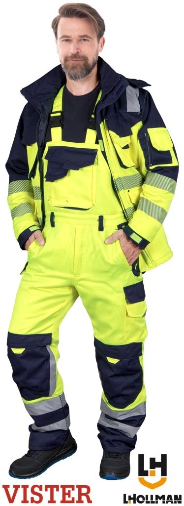 SPODNIE OCHRONNE OGRODNICZKI OCIEPLANE BIBWINTER ŻÓŁTO-GRANATOWE