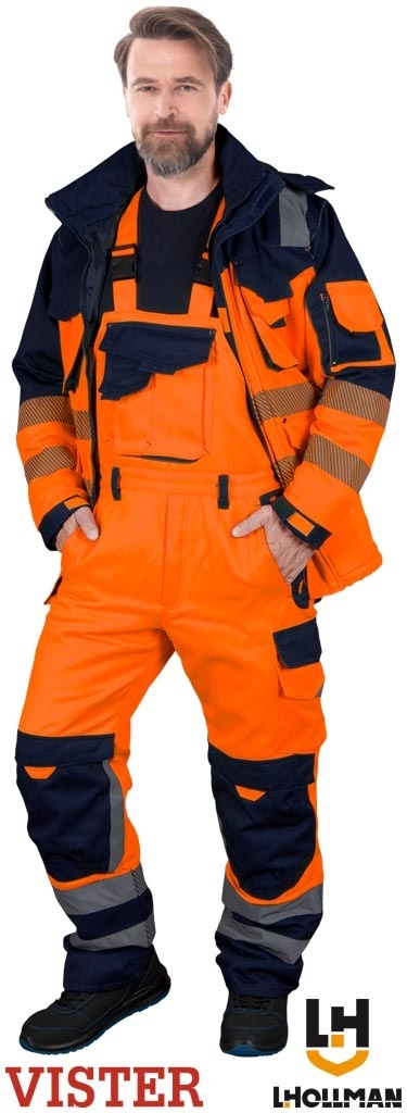 SPODNIE OCHRONNE OGRODNICZKI OCIEPLANE BIBWINTER POMARAŃCZOWO-GARNATOWE