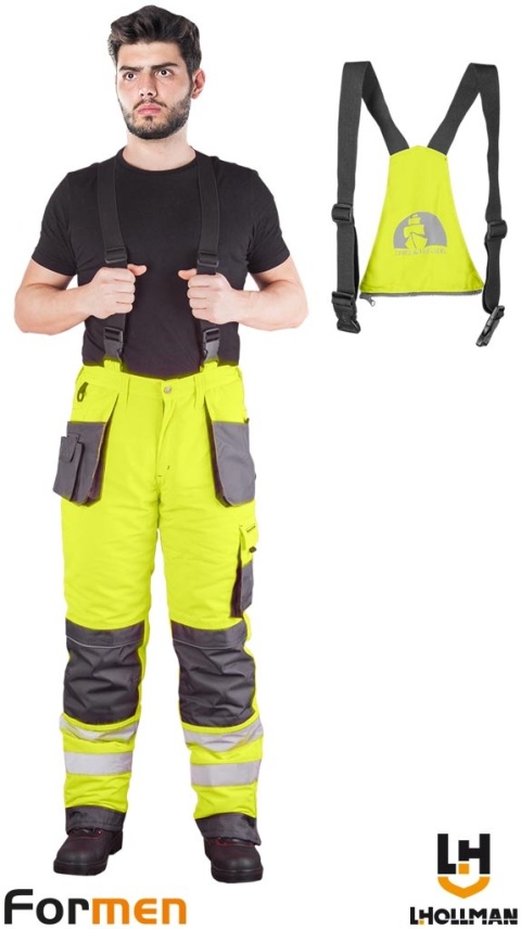 SPODNIE OCHRONNE OGRODNICZKI OCIEPLANE FORMEN FMNWX ŻÓŁTO-SZARO-CZARNE