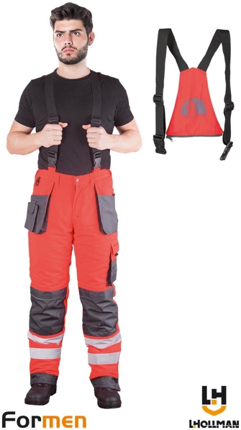 SPODNIE OCHRONNE OGRODNICZKI OCIEPLANE FORMEN FMNWX CZERWONO-SZARO-CZARNE