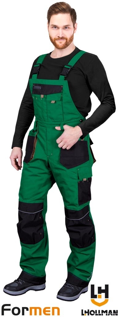 SPODNIE OCHRONNE OGRODNICZKI OCIEPLANE FORMEN FMNW ZIELONO-CZARNO-SZARE