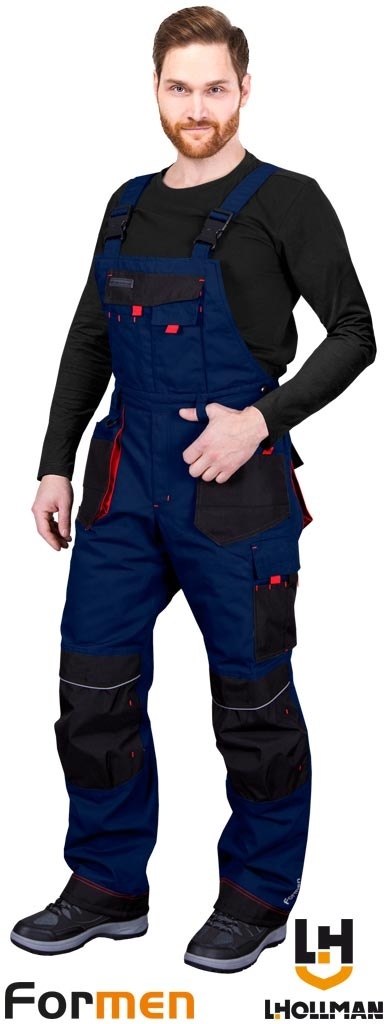 SPODNIE OCHRONNE OGRODNICZKI OCIEPLANE FORMEN FMNW GRANATOWO-CZARNO-CZERWONE