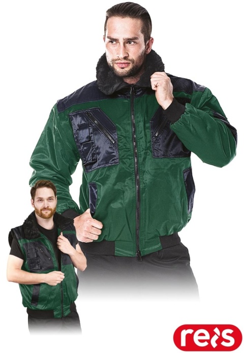 KURTKA OCHRONNA OCIEPLANA ICEBERG 4W1 ODPINANE RĘKAWY, PODPINKA ZIELONO-CZARNA