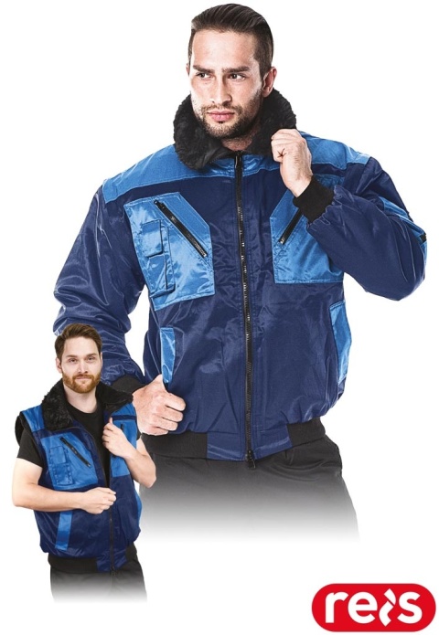 KURTKA OCHRONNA OCIEPLANA ICEBERG 4W1 ODPINANE RĘKAWY, PODPINKA GRANATOWO-NIEBIESKA