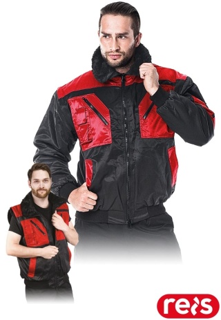 KURTKA OCHRONNA OCIEPLANA ICEBERG 4W1 ODPINANE RĘKAWY, PODPINKA CZARNO-CZERWONA