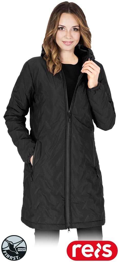 KURTKA OCHRONNA OCIEPLANA ISLA PIKOWANA PRZEDŁUŻANA DAMSKA CZARNA
