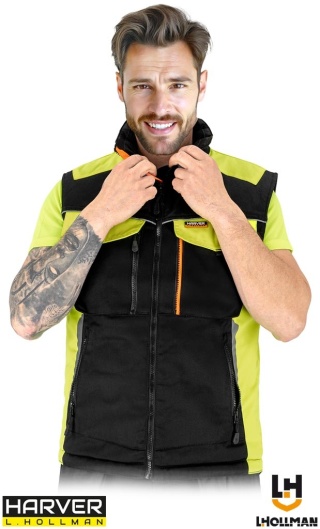 BEZRĘKAWNIK OCHRONNY OCIEPLANY HARVERCOOL CZARNO-ŻÓŁTO-POMARAŃCZOWY