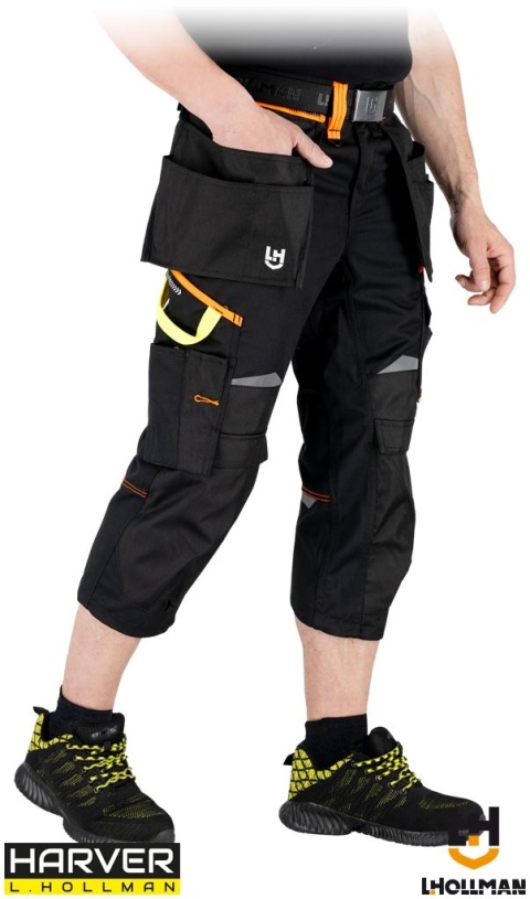 SPODNIE OCHRONNE DO PASA - KRÓTKIE HARVERCOOL KIESZENIE MONTERSKIE ODPINANE CZARNO-ŻÓŁTO-POMARAŃCZOWE