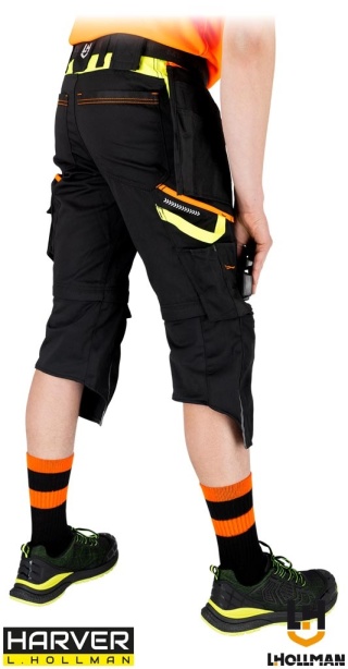 SPODNIE OCHRONNE DO PASA - KRÓTKIE HARVERCOOL KIESZENIE MONTERSKIE ODPINANE CZARNO-ŻÓŁTO-POMARAŃCZOWE