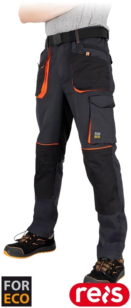 SPODNIE OCHRONNE DO PASA FORELASTIC GUMKA W PASIE, KIESZENIE NA NAKOLANNIKI, SZARO-POMARAŃCZOWE