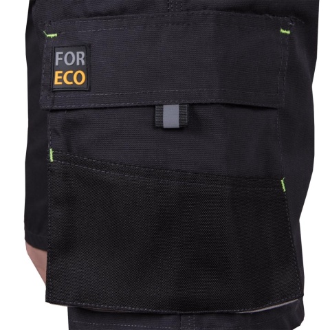 SPODNIE OCHRONNE DO PASA - KRÓTKIE FORECO KIESZENIE, UCHWYT NA MŁOTEK SZARO-CZARNO-POMARAŃCZOWE