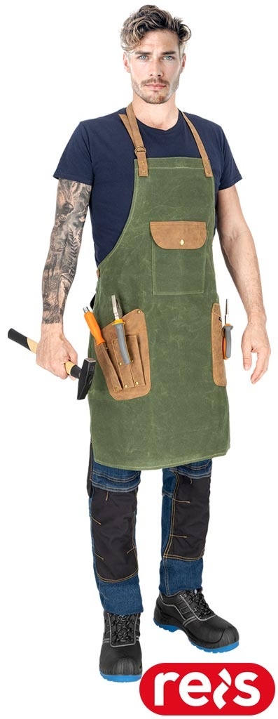 FARTUCH OCHRONNY CHISEL WOSKOWANA TKANINA, DLA RZEMIEŚLNIKÓW ZIELONO-BRĄZOWY