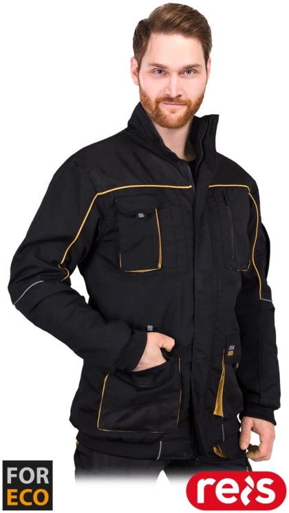 KURTKA OCHRONNA OCIEPLANA FOR-WIN, ODBLASKI CZARNO-ŻÓŁTA