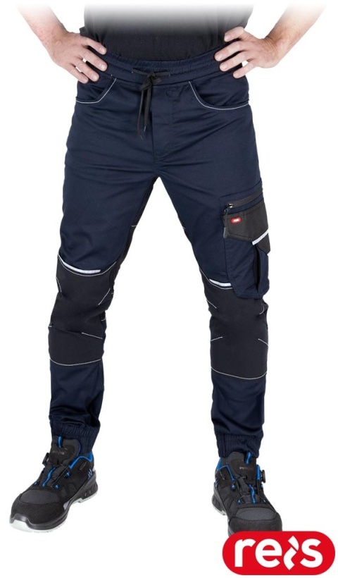 SPODNIE OCHRONNE DO PASA FLEXZONE, ODBLASKI, PROFILOWANE KOLANA GRANATOWE