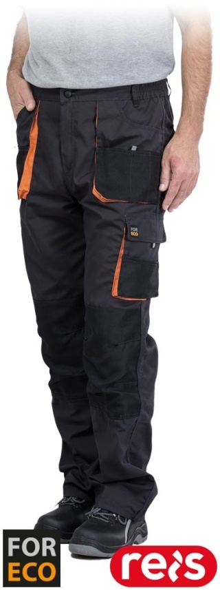 SPODNIE OCHRONNE DO PASA FORECO, KIESZENIE NA NAKOLANNIKI, SZARO-CZARNO-POMARAŃCZOWE