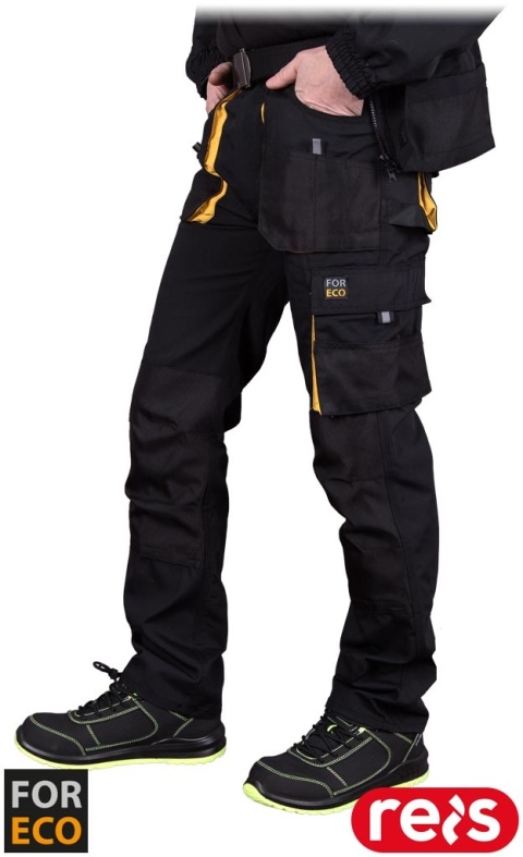 SPODNIE OCHRONNE DO PASA FORECO, KIESZENIE NA NAKOLANNIKI, CZARNO-ŻÓŁTE