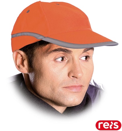CZAPKA OCHRONNA FLUO Z DASZKIEM Z ODBLASKOWYM PASKIEM ZAPINANA NA RZEP