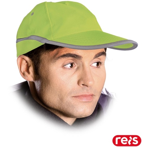 CZAPKA OCHRONNA FLUO Z DASZKIEM Z ODBLASKOWYM PASKIEM ZAPINANA NA RZEP