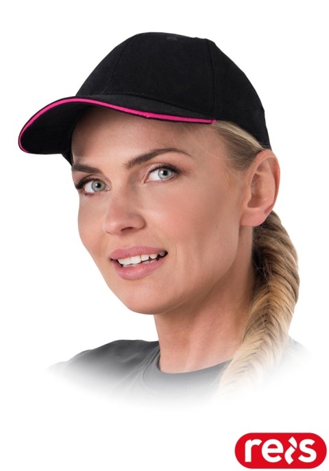 CZAPKA OCHRONNA MERI Z DASZKIEM ZAPINANA NA RZEP CZARNO-RÓŻOWA