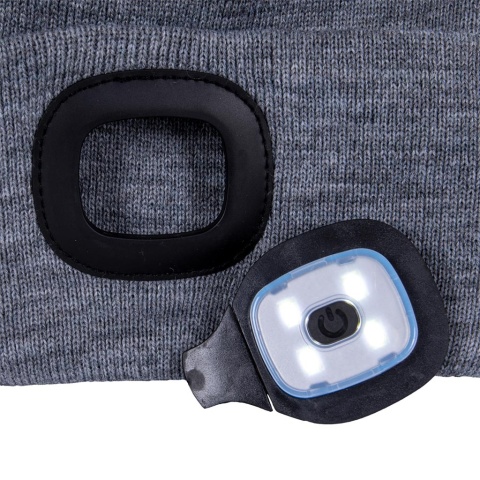 CZAPKA OCHRONNA OCIEPLANA POLAREM Z WYMIENNĄ LATARKĄ LAMPKĄ LED POMARAŃCZOWA