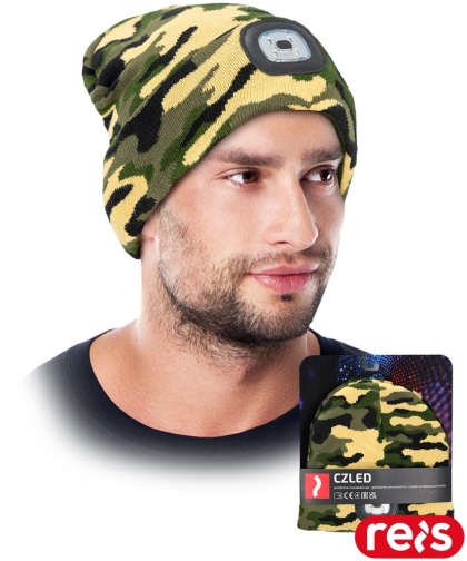 CZAPKA OCHRONNA OCIEPLANA POLAREM Z WYMIENNĄ LATARKĄ LAMPKĄ LED MORO