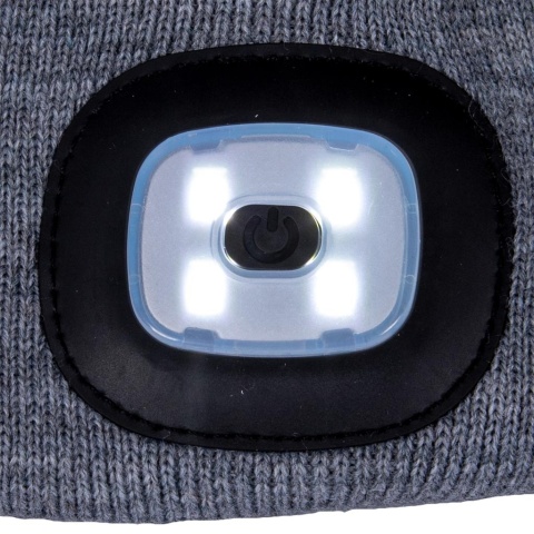 CZAPKA OCHRONNA OCIEPLANA POLAREM Z WYMIENNĄ LATARKĄ LAMPKĄ LED CZARNA