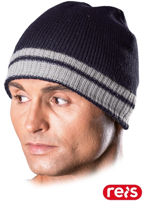 CZAPKA OCIEPLANA OCHRONNA ZIMOWA PAS GRANATOWO-JASNOSZARA