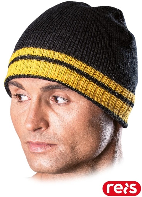 CZAPKA OCIEPLANA OCHRONNA ZIMOWA PAS CZARNO-ŻÓŁTA