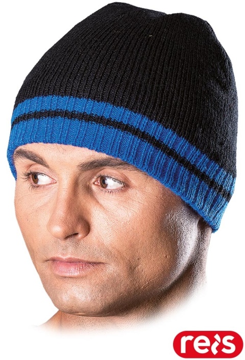 CZAPKA OCIEPLANA OCHRONNA ZIMOWA PAS CZARNO-NIEBIESKA