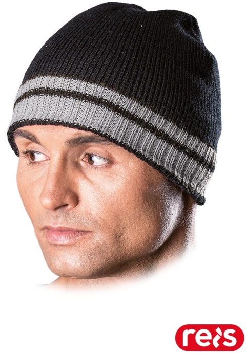 CZAPKA OCIEPLANA OCHRONNA ZIMOWA PAS CZARNO-JASNOSZARA