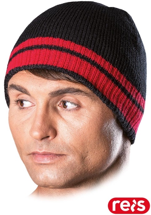 CZAPKA OCIEPLANA OCHRONNA ZIMOWA PAS CZARNO-CZERWONA