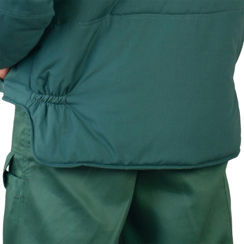 KURTKA OCHRONNA OCIEPLANA CZAPLA PRZEDŁUŻANY TYŁ ODPINANE RĘKAWY, KAMIZELKA ZIELONA