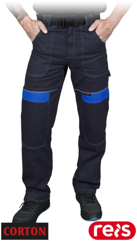SPODNIE OCHRONNE DO PASA CORTON 100% BAWEŁNA PASEK W ZESTAWIE ODBLASKOWE ELEMENTY GRANATOWO-NIEBIESKIE