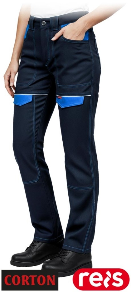 SPODNIE OCHRONNE DO PASA CORTON 100 % BAWEŁNA ODBLASKOWE ELEMENTY GRANATOWO-NIEBIESKIE DAMSKIE