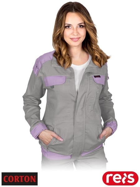 SPODNIE OCHRONNE DO PASA CORTON 100% BAWEŁNA ODBLASKOWE ELEMENTY JASNOSZARO-FIOLETOWA