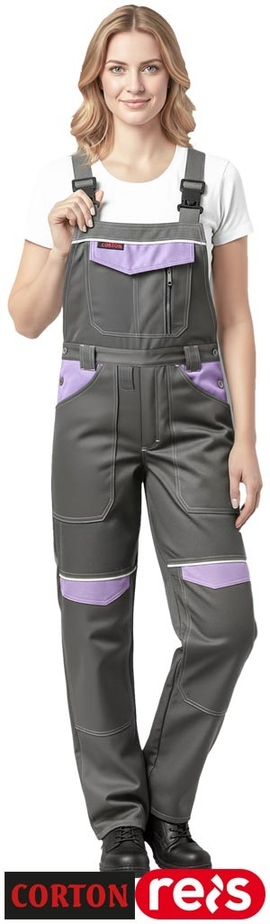 SPODNIE OCHRONNE OGRODNICZKI DAMSKIE CORTON 100% BAWEŁNA ODBLASKOWE ELEMENTY JASNOSZARO-FIOLETOWE