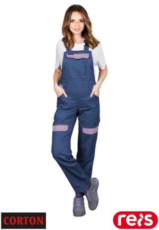 SPODNIE OCHRONNE OGRODNICZKI DAMSKIE CORTON 100% BAWEŁNA ODBLASKOWE ELEMENTY GRANATOWO-FIOLETOWE