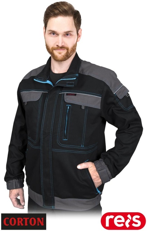 BLUZA OCHRONNA CORTON 100% BAWEŁNA ODBLASKOWE ELEMENTY CZARNO-SZARA